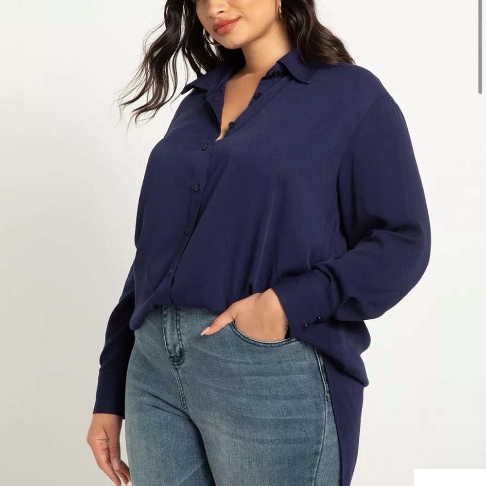 Eloquii Navy Button Down Shirt